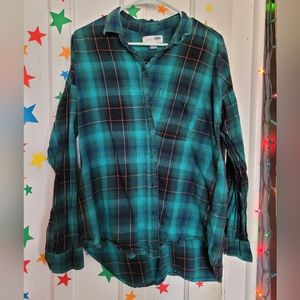 Old Navy Turquoise Boyfriend Flannel